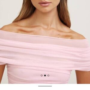 Dynamite Soft Pink Off the Shoulders Multi Wear Sleeve Mesh Top
